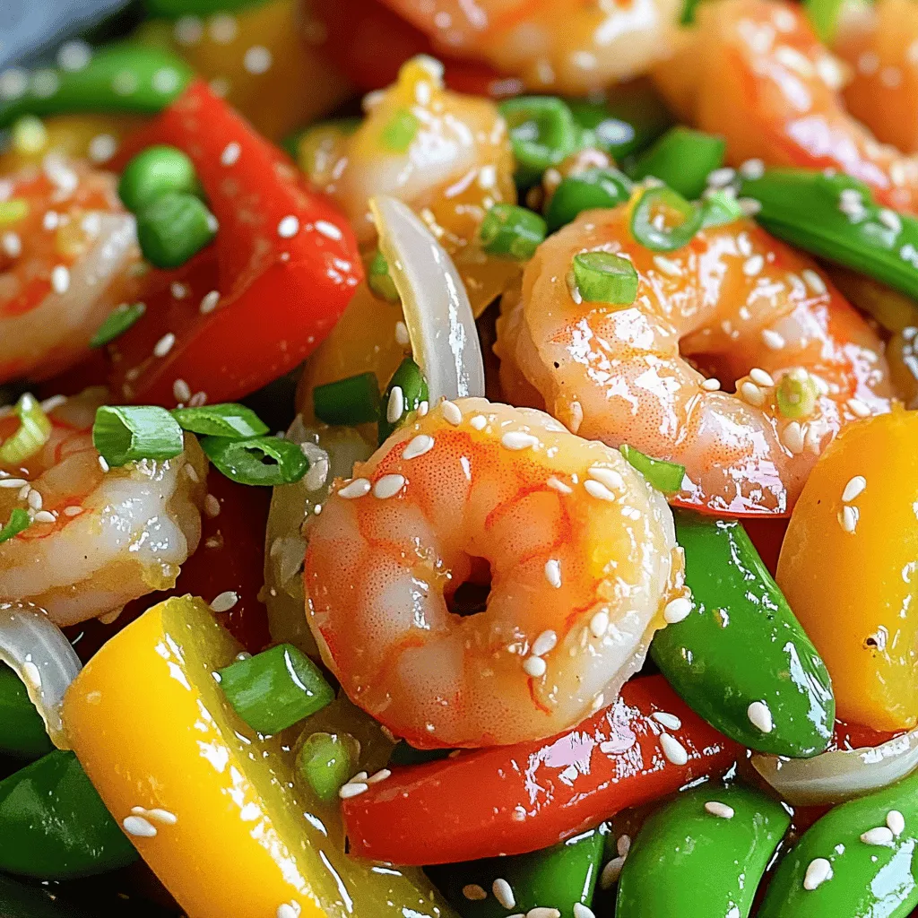 - 1 lb large shrimp, peeled and deveined - 2 tablespoons olive oil - 1 cup mixed bell peppers (red, yellow, green), sliced into thin strips