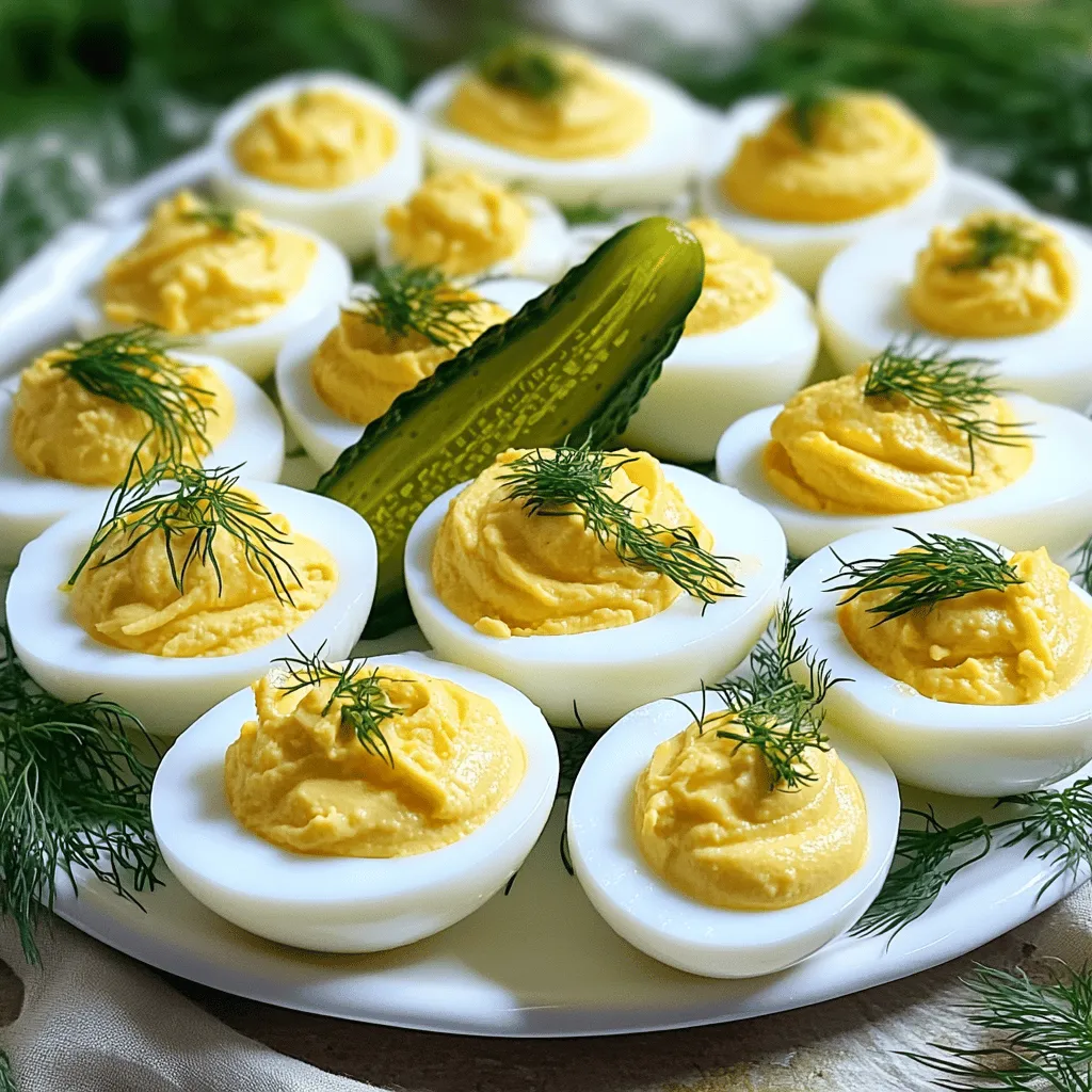 Dill Pickle Deviled Eggs with Hot Sauce Delight