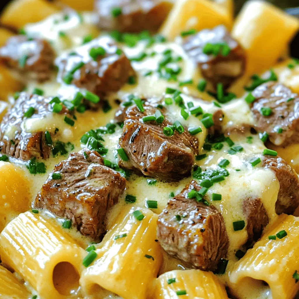 Garlic Butter Steak Tips with Cheesy Rigatoni Delight