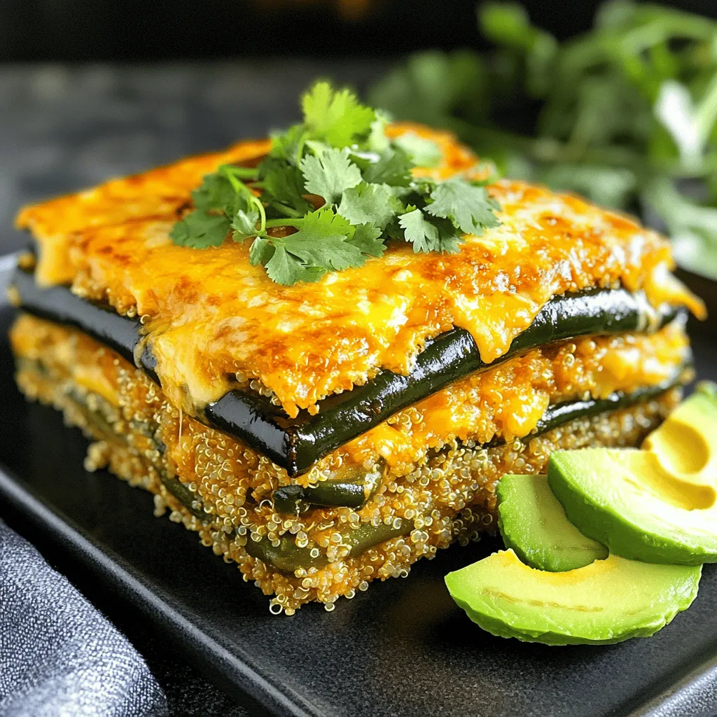 - 4 large poblano peppers - 1 cup cooked quinoa (or substitute with brown rice) - 1 cup shredded Monterey Jack cheese - 1 cup shredded sharp cheddar cheese