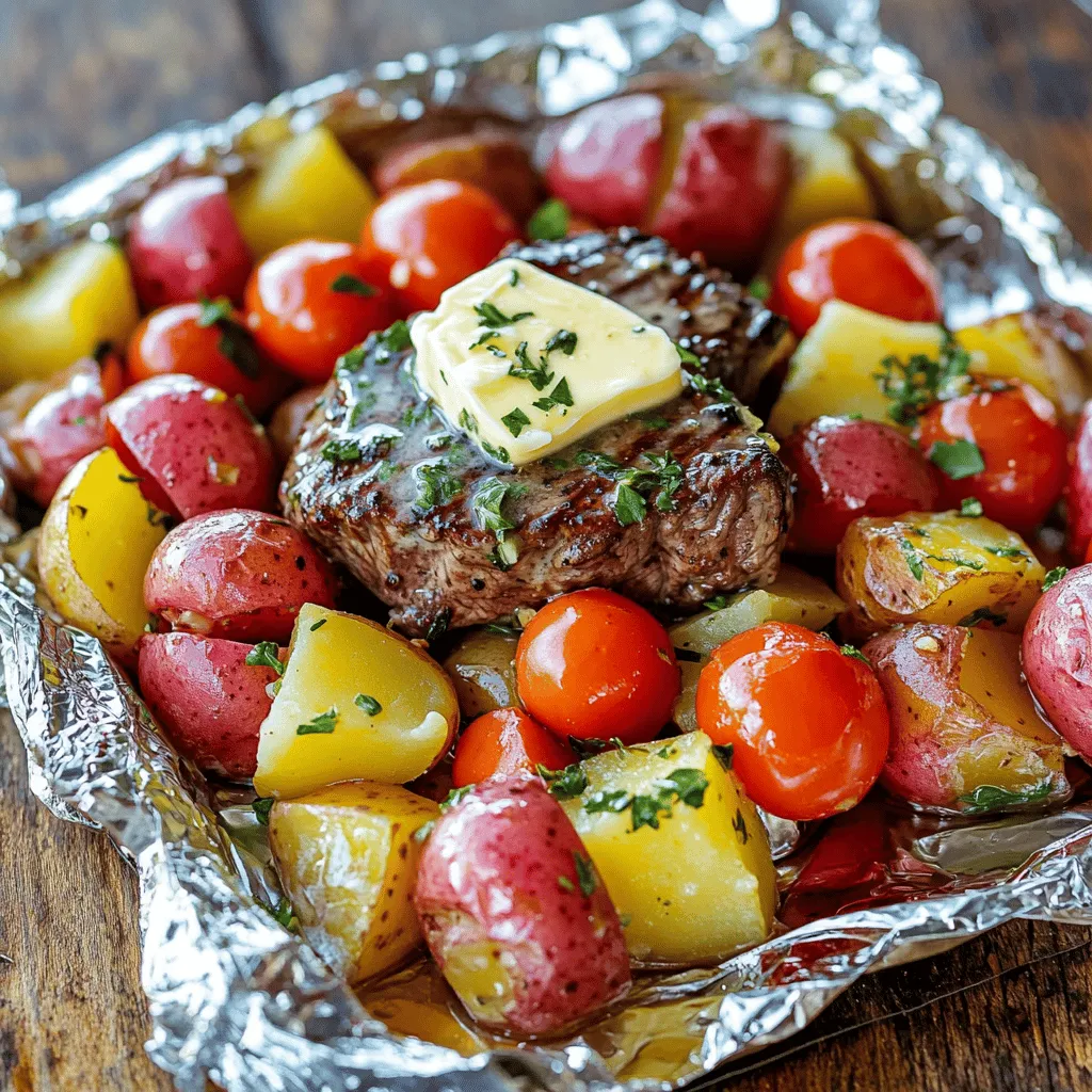 Garlic Butter Steak and Potato Foil Packets Delight