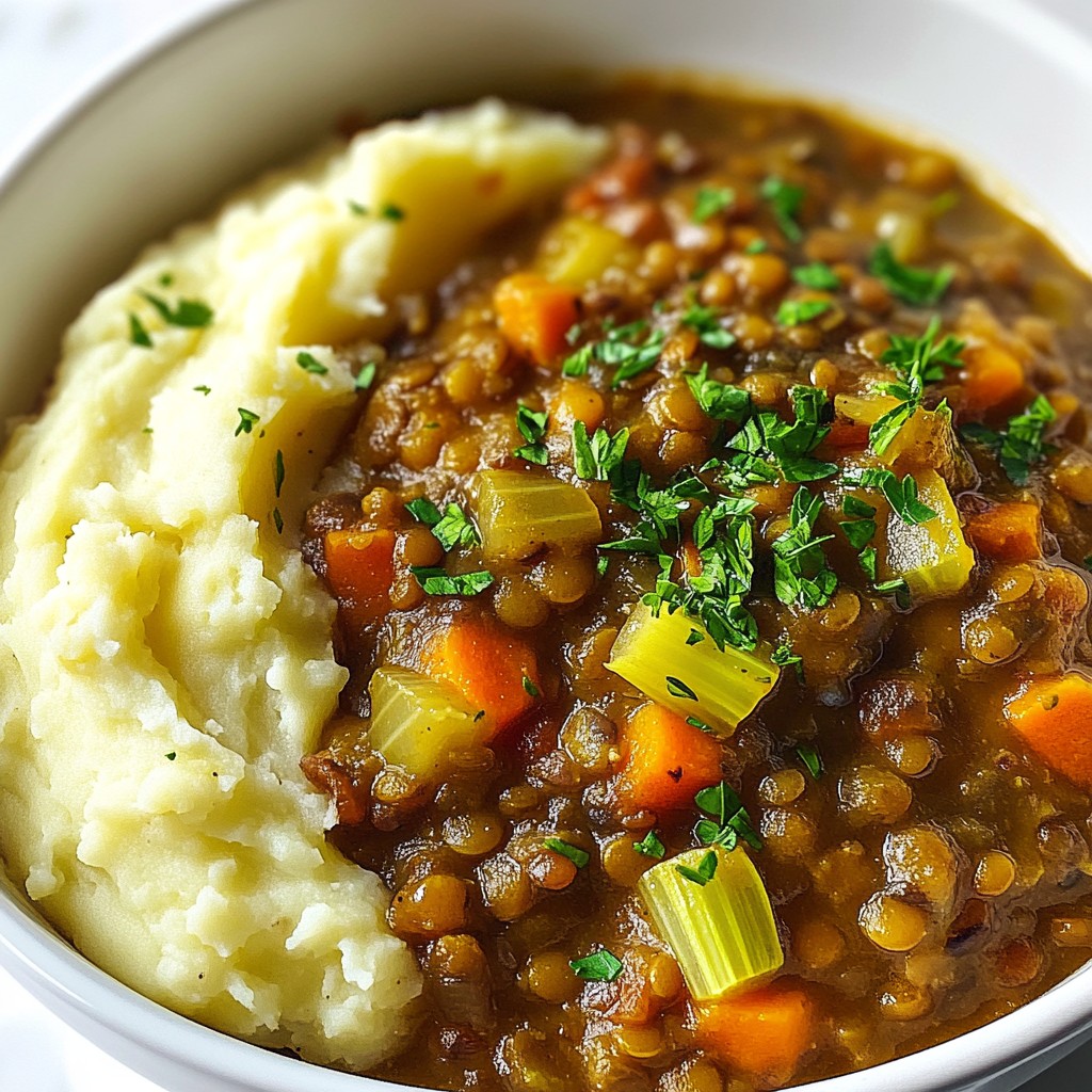 Lentil Stew with Mashed Potatoes Comforting Hearty Meal