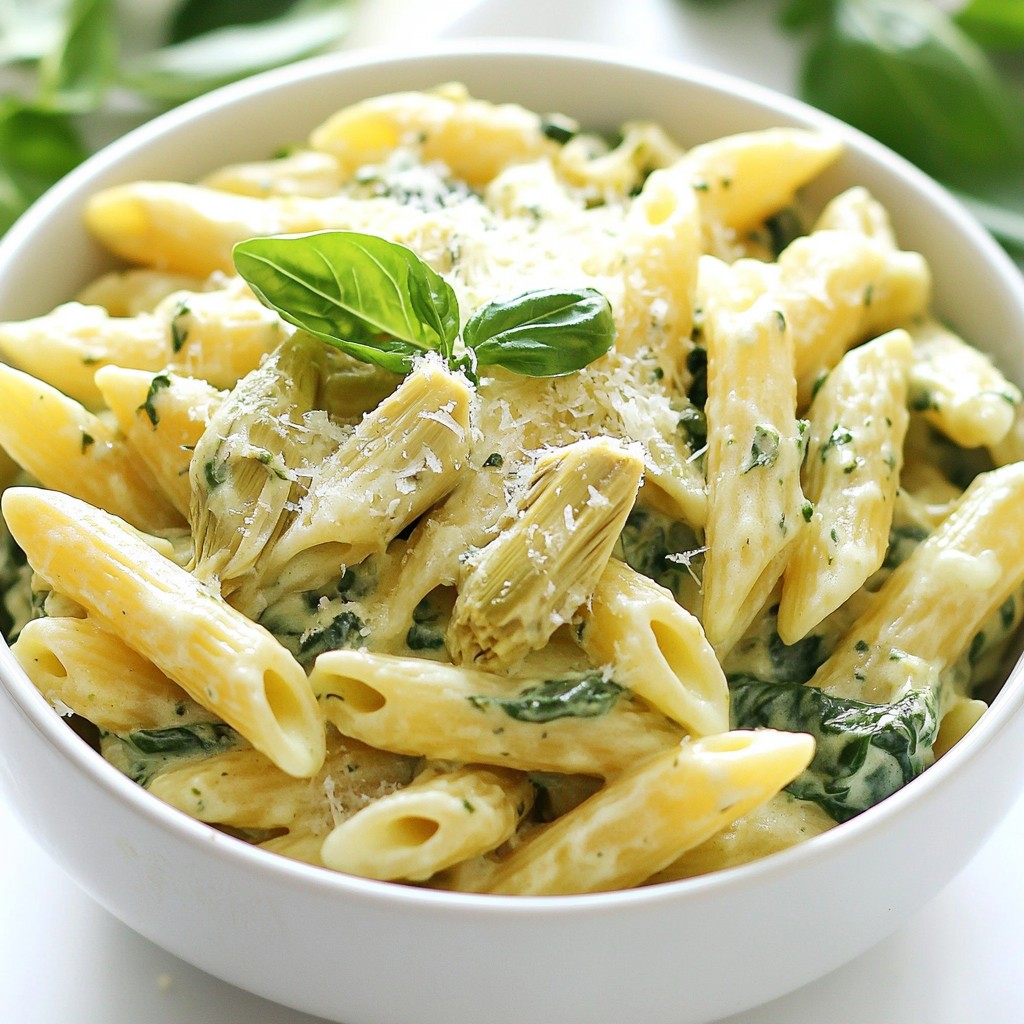 One-Pot Creamy Spinach Artichoke Pasta Delight